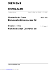 Siemens 7XV5662-0AD00 Hinweise Für Den Einsatz