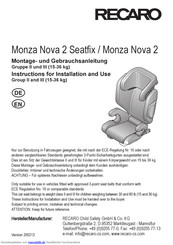 RECARO Monza Nova Montage- Und Gebrauchsanleitung