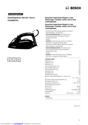 Bosch TDA46MOVE4 anthrazit metallic eisblau Dampfbügeleisen MoveOn Secure Kurzanleitung