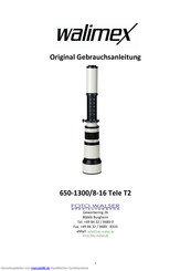 walimex 650-1300/8-16 Tele T2 Gebrauchsanleitung