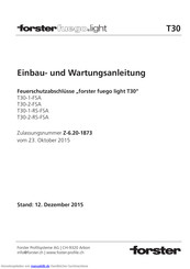 Forster Fuego Light T30-2-RS-FSA Einbau- Und Wartungsanleitung