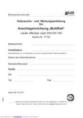 Miller MultiRail Gebrauchs- Und Wartungsanleitung