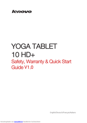 Lenovo YOGA Tablet 10 HD+ Sicherheits-, Garantie- Und Schnellstartanleitung