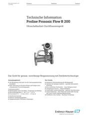 Endress+Hauser Proline Prosonic Flow B 200 Technische Information