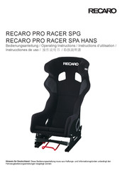 RECARO PRO RACER SPG XL HANS Bedienungsanleitung