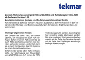 Tekmar 186 ZSG-Serie Zusatzinformation Zur Montage- Und Bedienungsanleitung