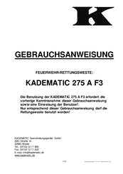 Kadematic KADEMATIC 275 A F3 Gebrauchsanweisung