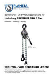 Planeta PREMIUM PRO 5 Ton Bedienungs- Und Wartungsanleitung