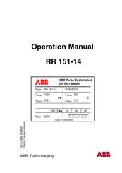 ABB Turbocharger RR 151-14 HT845015 Bedienungsanleitung