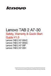 Lenovo TAB 2 A7-30 Serie Sicherheit, Garantie & Schnellstart