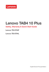Lenovo TB-X704F Sicherheit, Garantie Und Kurzanleitung
