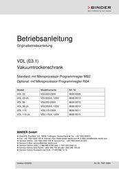 Binder VDL-Serie Betriebsanleitung