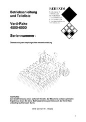 Redexim Verti-Rake 4500 Betriebsanleitung Und Teileliste