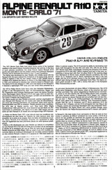 Tamiya ALPINE RENAULT A110 MONTE-CARLO'71 Handbuch