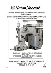 Union Special 80800 Serie Originalbetriebsanleitung, Wartungsanleitung Und Illustriertes Teileverzeichnis