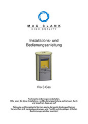 max blank Rio S-Gas Installations- Und Bedienungsanleitung