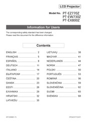 Panasonic PT-EX800Z Handbuch