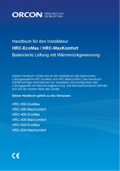 Orcon HRC-EcoMax-Serie Handbuch Für Den Installateur