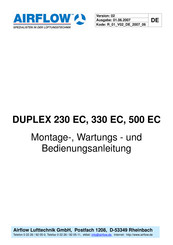 Airflow DUPLEX 330 EC Montage-, Wartungs-, Und Bedienungsanleitung