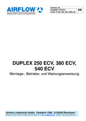 Airflow DUPLEX 540 ECV Montage-, Betriebs- Und Wartungsanweisung