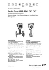 Endress+Hauser Proline Prowirl 72F Technische Information