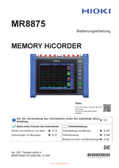 Hioki MR8875 MEMORY HiCORDER Bedienungsanleitung