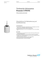 Endress+Hauser Prosonic S FDU92 Technische Information