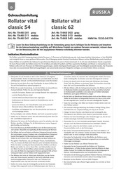 Russka vital classic 54 Gebrauchsanleitung