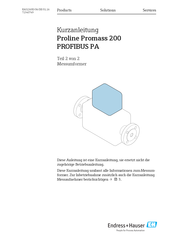 Endress+Hauser Proline Promass 200 PROFIBUS PA Kurzanleitung