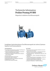 Endress+Hauser Proline Promag W 800 Technische Information
