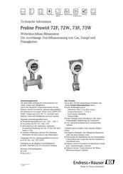 Endress+Hauser Proline Prowirl 73F Technische Information