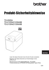 Brother TD-2135N Produkt-Sicherheitshinweise