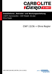 VERDER Carbolite Gero CWF 13/36 Installations-, Betriebs- Und Wartungsanleitung