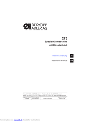 Dürkopp Adler 275 Betriebsanleitung