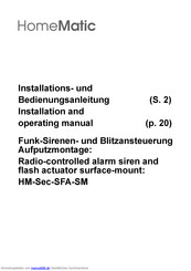 HomeMatic HM-Sec-SFA-SM Installations- Und Bedienungsanleitung