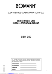 Bomann EBK 952 Bedienungs- Und Installationsanleitung