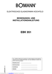 Bomann EBK 951 Bedienugs- Und Installationsanleitung
