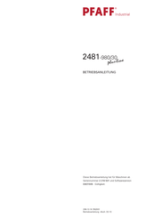 Pfaff 2481-980-30 PlusLine Betriebsanleitung