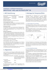 GWF MULTICAL 602 Installations- Und Bedienungsanleitung