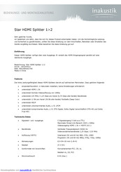 Inakustik Star HDMI Splitter 1-2 Bedienungs- Und Montageanleitung