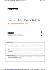 Lenovo IdeaTab K3011W Bedienungsanleitung