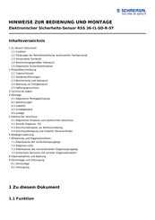 schmersal RSS 36-I1-SD-R-ST Bedienung Und Montage