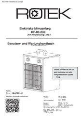 Rotek HEATER142 Benutzer- Und Wartungshandbuch