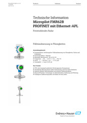 Endress+Hauser Micropilot FMR62B PROFINET mit Ethernet-APL Technische Information