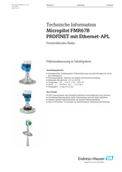 Endress+Hauser Micropilot FMR67B PROFINET mit Ethernet-APL Technische Information