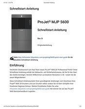 3D Systems ProJet MJP 5600 Schnellstartanleitung