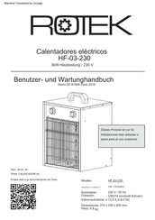 Rotek CALENTADOR142 Benutzer- Und Wartungshandbuch