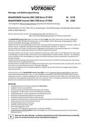 Votronic MobilPOWER Inverter SMI 1200 Sinus ST-NVS Montage- Und Bedienungsanleitung
