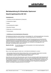 Winterhalter Gastronom GS 10/2 Betriebsanleitung