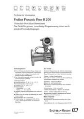 Endress+Hauser Proline Prosonic Flow B 200 Technische Information